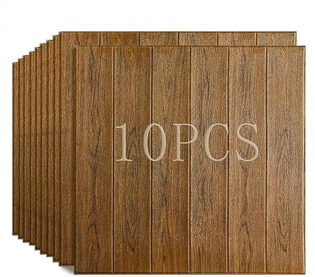 3D-Tapete, 3 m², Holzmaserung, selbstklebende Wandpaneele, dekorative Holzoptik, Wand für Wohnzimmer, Schlafzimmer, Küche (braun)