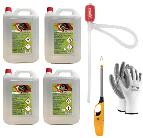 4Pezzi - 20 Litri - Bioetanolo combustibile stufe Bio Sprint 5 litri 99,9% inodore no fumo naturale no zolfo + Pompa Manuale Omaggio + Guanti