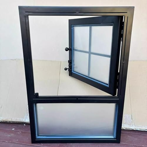 Fensterc Kellerfenster mit Schwarzen Scheiben für Häuser, Ersatzfenster für Schuppenkeller und Hühnerställe, Lüftungsfenster für Hühnerställe mit Gehärtetem Glas und Fliegengitter(40x80cm(15.6x31.2inc