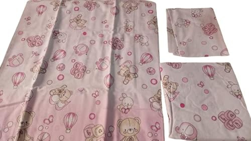 Corredocasa Completo Lenzuola Neonato per Culla Stampato Disegni Assortiti Disponibile in Diversi Materiali Cotone Flanella (Rosa, Flanella)
