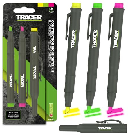 Tracer Highlighter marknadsset – gul, grön och rosa – 3-pack. Fluorescerande, giftfritt, fläckar, anti-uttorkning, byggkvalitet