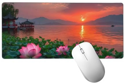 Sonnenuntergang Mauspad XXL 1000 x 500 mm, Gaming Mauspad Lotusteich Mausepad mit Genähten Kanten, Rutschfeste Gummibasis Schreibtischunterlage, Mouse Pad Verbessert Präzision, Gaming Zubehör H-472