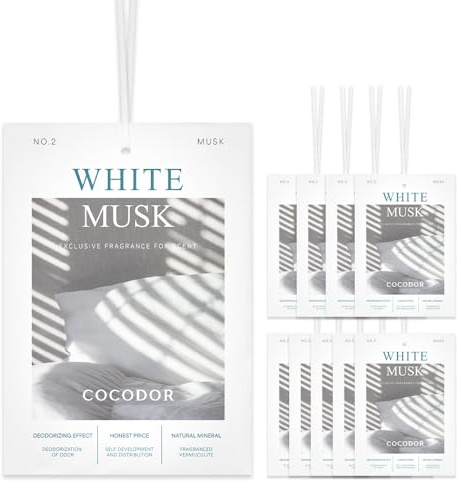 COCODOR 10 Packs White Musk Scented Sachets/Air Freshener Sachets Bags for Drawers, Closet, Cars, Long-Lasting Deodorizers Fresh Scents, Home Fragrance
