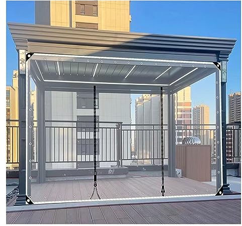 Vinyl-Terrassenüberdachung für den Außenbereich, Transparente Planenvorhänge mit Reißverschlusstüren für Pergola, Balkon, Veranda, Gartenhaus, Wetterfest, Transparente Seitenteile