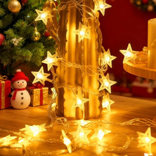 Wishstar LED Sterne Lichterketten, 6M 40LED Lichterkette Weihnachten Batteriebetriebene, Weihnachtsdeko Licht, Weihnachten Deko, Winterdeko für Christmas Party Schlafzimmer Indoor&Outdoor