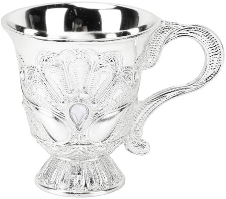 HuangguiyuanV Copa de vino de aleación de zinc, copa de cáliz vintage con asa, para el hogar y la oficina, fiesta, banquete, bar (plata)