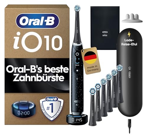 Oral-B iO Series 10 Elektrische Zahnbürste Schwarz PLUS Ausgewählte Original Oral-B iO Aufsteckbürsten Schwarz 7x
