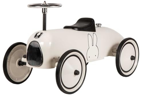 Retro-Rutschauto für Kleinkinder mit Richtungslenkrad, Laufauto im Vintage-Design aus Metall, Räder gummibereift, Sitz nach hinten verstellbar, bis max. 20 kg (Weiß)