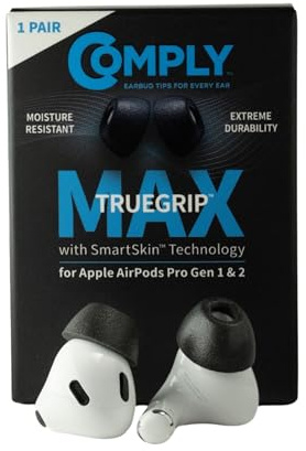 Comply TrueGrip MAX | Premium Memory Schaumstoff Ersatz-Ohrstöpsel für Apple AirPods Pro (1 & 2 Generation) | SmartSkin™-Technologie | schwarz, Größe L, 1 Paar
