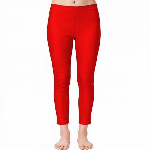 Wildarms Leggings para niñas, Pantalones de Baile Brillantes para Uso Festivo para Yoga, Entrenamientos, Ropa Casual (FR/ES, Números, 44, Regular, Regular, Rojo)