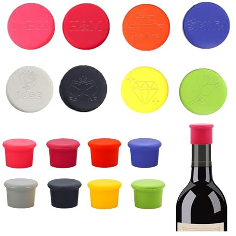 Custom Silicone Wine Stoppers, Personalized Reusable Silicone Wine Saver Sealer Stoppers Cover,Wine Bottle Caps Corks to Keep Wine Champagne Beverages Sparkling Beer Storage Fresh (6 Pack)