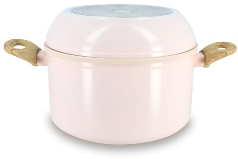 Menastyl – Batería de cocina apilable – Gama The Super Ball – 98% de aluminio reciclado – Compacta – Revestimiento cerámico antiadherente – Todos los fuegos, incluida inducción, color rosa – 8 piezas