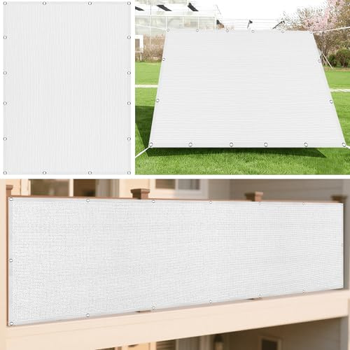 Sonnensegel Sonnenschutz Windschutz 471 x 503 cm Rechteckig Atmungsaktiv 98% UV Schutz Segeltuch Ohne Bohren mit Ösen Segeltuch für Garten Terrasse Outdoor Camping, Weiß