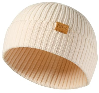 FUQILA 100% Superfeine MerinoWolle Mütze, Fisherman Beanie, Trawler Mütze, Klassische Wollmütze, Thermo Beanie, Warme Wintermütze für Damen & Herren