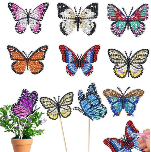 Sitbfoam 9 Stück Diamond Painting Schmetterling Sets,Kinder Erwachsene Gartendekoration für Draußen und Drinnen Balkon Deko,Basteln Diamont Geschenk Mama Und Mädchen (Butterfly style 1)