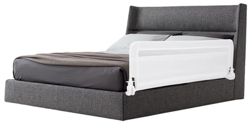 LIFEZEAL Sicherheitsgitter für Kinder, Bettgitter Baby 120 x 42 cm, Tragbares Kinderbettgitter Rausfallschutz mit abgerundeten Kanten & Schaumstoffbezug, Weiß (Weiß)