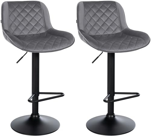 CLP Barhocker 2er Set, Barstuhl Kasson höhenverstellbar und drehbar mit Rückenlehne, modern mit Fußablage und gepolsterter Sitz | Farbe dunkelgrau Material Samt