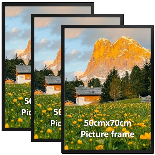 HORLIMER Cornice 50x70, Set da 3 Cornici 50x70 in Alluminio di Colore Nero,Perfetto per Esporre Foto di Famiglia, Opere Personali