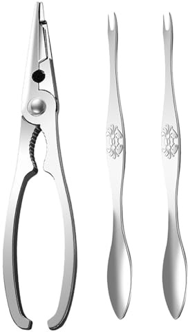Housoutil Juego de Utensilios para Comer Cangrejo y Mariscos 3 Piezas Acero Inoxidable 304 Pinza para Cangrejo y 2 Tenedores para Patas de Adecuado para Mariscos y Langosta