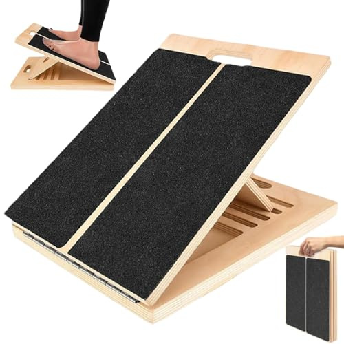 KUWUNG Wooden Slant Board, Calf Stretch Board, Portable Balance Board, Adjustable Incline Board and Calf Stretcher, Professional Non-Slip Calf Stretcher for Home/Gym/Office/Outdoor Use