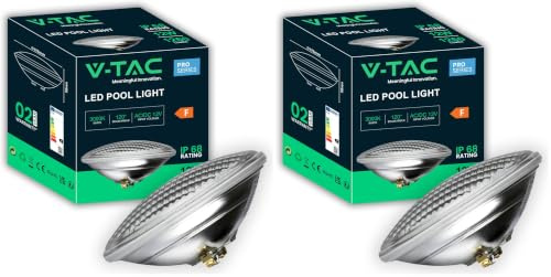 V-TAC Lampe LED pour Piscine 18W – PAR56 – Lampe en Verre Antichoc pour l'Éclairage de Piscines et Fontaines – 2000 Lumen – Lumière Subaquatique – Économie d'Énergie – IP68 – Blanc Froid (Lot de 2)