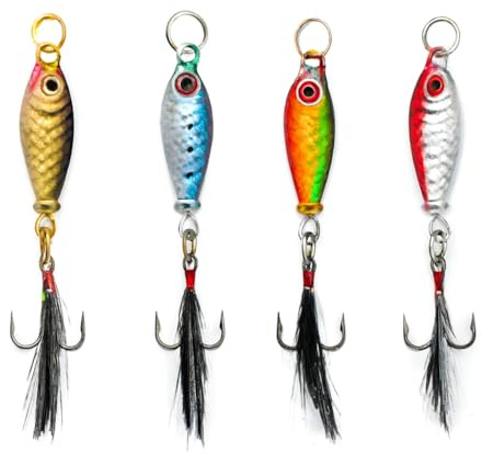 Generisch 4er Set Barschzocker – Mini Pilker 8g 5cm | Kunstköder für Barsch & Forelle | Jig Spinner Wobbler mit scharfem Drilling | Raubfisch Angelköder Set