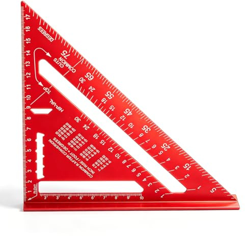 Uadme Righello quadrato in lega di alluminio da 17,8 cm, righello triangolare ispessito a 90 gradi, goniometro quadrato per tetti, strumento di misurazione di precisione per falegnami, costruttori