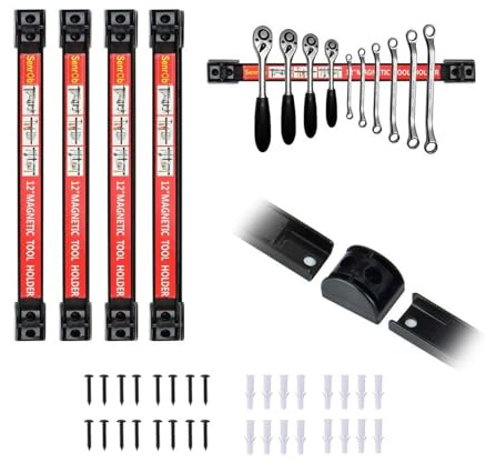 Senrob 4 Stück 30,5 cm magnetische Werkzeughalterleisten, Metall-Magnetaufbewahrung, Werkzeug-Organizer-Set mit Montageklammern und Schrauben