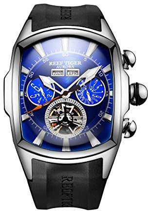 REEF TIGER lysande sportklocka för män Tourbillon analoga automatiska klockor gummiband RGA3069, Rga3069-ylb, armband