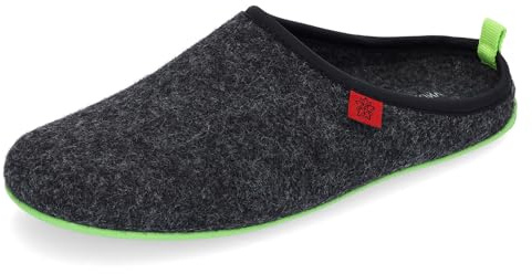 Andrés Machado - Zapatillas unisex para hombre y mujer, para verano e invierno – Dynamic – de lana y fieltro – Suela de goma antideslizante y plantilla extraíble, Negro y Verde, talla 38 EU