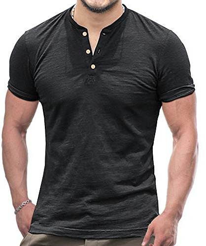 palglg Uomo Tshirt Casuale Manica Corta Maglietta Palestra V Neck Cotone Fiammato Nero L