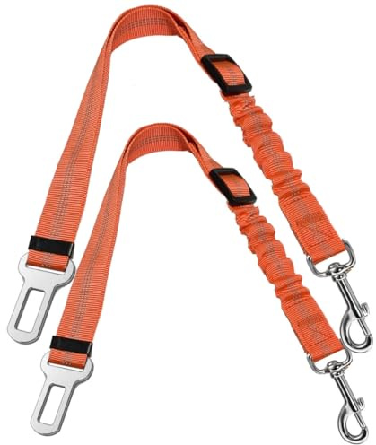GoBuyer Dog Car Seat Belt for Pet Dogs Safety Harness Travel Accessories in UK, with Adjustable Heavy Duty Nylon and Anti Shock Elastic Bungee Buffer (Orange, Pack of 2)