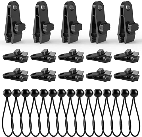 TaoTazon 15 Stück Planenclips Zeltplanen Clips + 15 Stück Spanngummis mit Kugel, Upgrade Multifunktion Planenbefestigung, Planenspanner Gummispanner für Boots Zelte Markisen Windseil und Banner