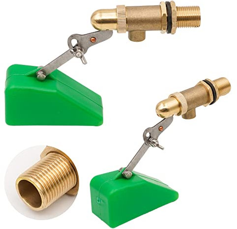 Svauoumu 1/2 Float Valve, 2 Pcs Automatic Brass Float Ball Valve with Adjustable Arm, Automatic Fill Float Ball Valve for Cattle and Sheep Livestock Drinking Trough Float Valve, Green