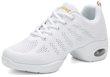 Zapatillas Jazz Zapatillas de Danza Moderna para Mujer Señoras de Encaje hasta Zapatillas de Deporte Transpirable de Baile de salón de Zapatos de Baile al Aire Libre