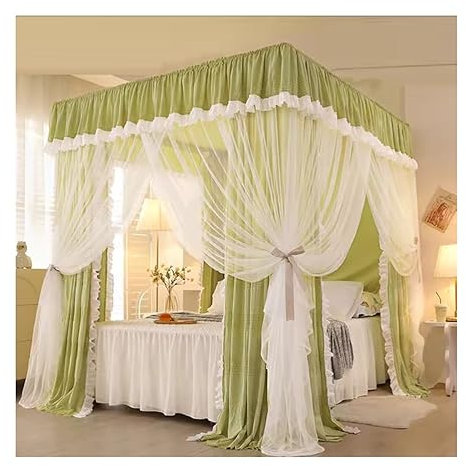 FZZIBQYR Grünes Betthimmel-Moskitonetz für Einzelbett, dekorative Schlafzimmer-Bettvorhänge, geeignet für den ganzjährigen Gebrauch (Größe: 180 x 220 x 200 cm)