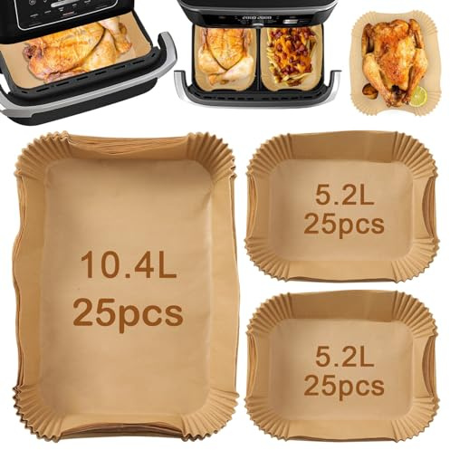 Sleeleece 75pcs Airfryer Backpapier für Ninja Flex Drawer Dual Zone AF500EU 10,4L Heißluftfritteuse,Zubehör für Ninja Foodi AF500EU AF500EUCP DZ201EU DZ401EU,Auch kompatibel mit Cecotec Dual 9000 9L