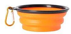 Dingo Reisenapf Hundenapf,Vasco’’aus Silikon mit einem Metallkarabiner, Schwarzem Rand zusätzlich verstärkt, faltbar und Leichter, Fassungsvermögen 350 ml, Orange 14466