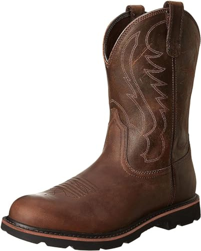 ZWESKUX Botas de vaquero para hombre con punta redonda bordada, botas occidentales tradicionales, botas de trabajo,45,Brown