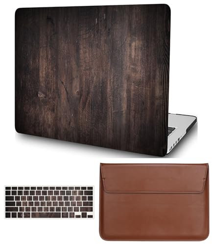 Hülle Kompatibel mit Neues MacBook Air 13,6 Zoll 2022 2024 A2681 A3113 M2 M3 mit Touch ID, Plastik Hartschale Snap Case & Tastaturabdeckung & Leder Tasche, Braunes Holz