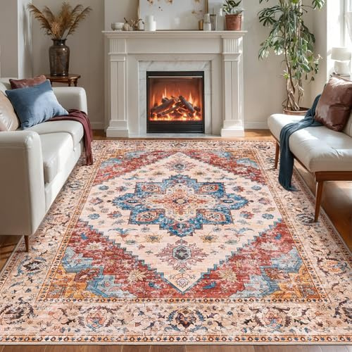 Ciicool Waschbarer Vintage-Teppich, 2,4 x 25,4 cm, großer orientalischer Druck, ultraweicher Teppich für Schlafzimmer, Wohnzimmer, unter dem Tisch, Büro