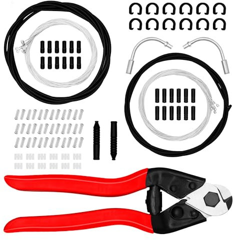 103PCS Universal Bike Brake Cable Kit with Stainless Steel Bike Cable Cutter, Bike Brake Cable and Shifter Cable for Mountain Road Bicycle Repair, Cable End Caps, C Buckles, V Brake Cable Guide Inside