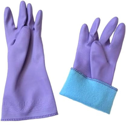 Rubber Gloves, Purple Household Long Sleeve Gloves with Cotton Flock Lining for Cleaning, Dishwashing and Gardening,purple gloves