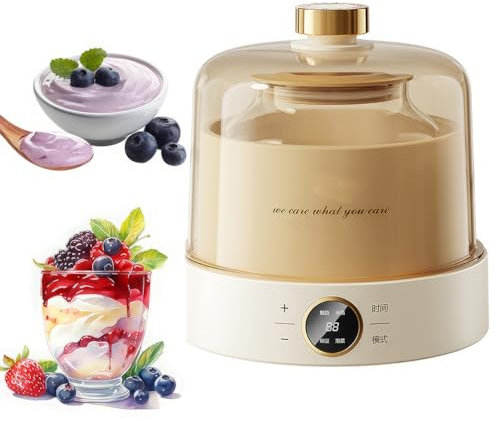 Yogurtera Automática De 1 Litro, Máquina De Fermentación Inteligente para El Hogar De 15 W con Control De Temperatura Constante Temporizador, Revestimiento De Vidrio/Acero Inoxidable, Ollas De Yogur
