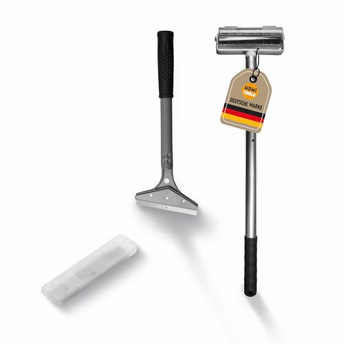 WOW!TOOLS Tapeten-Entferner-Set inkl. robustem Tapetenschaber/Bodenschaber, 5 Ersatzklingen aus gehärtetem Stahl und einer Stachelwalze/Igelwalze/Tapetenigel