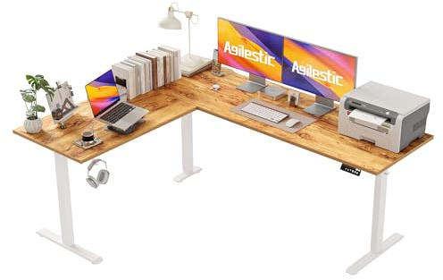 Agilestic L-shaped Height-Adjustable Desk with dimensions 150 x 125 cm, Ergonomic Computer Desk with Stand and Sit, Designed for Corner Spaces, Light Brown