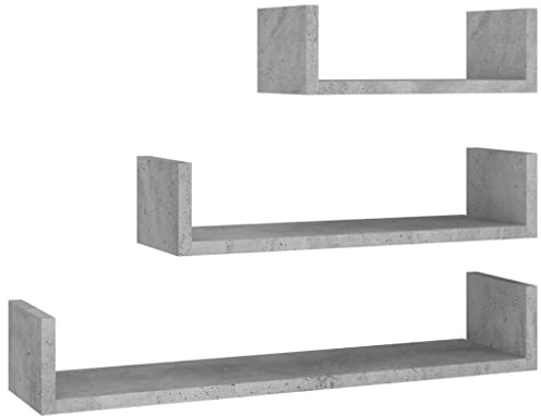 Mensole a Muro 3 pz Grigio Cemento in Legno Multistrato, Mobili, Scaffalature, Scaffali e mensole per pareti Grigio