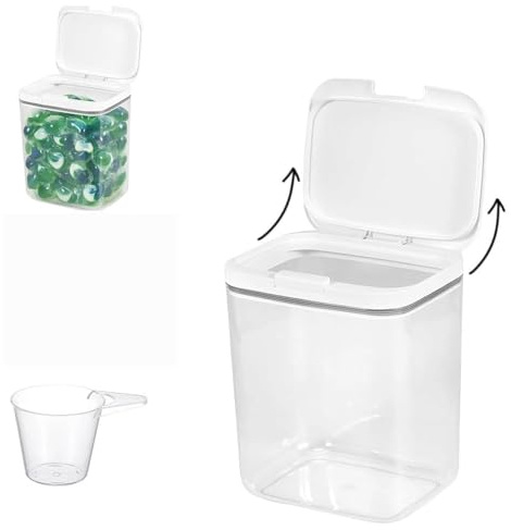 SVUPUE Waschpulver Aufbewahrungsbox,Waschmittelbox,Waschpulver box,5.5l | Inklusive Deckel, waschmittel dosierer und Etikett, Geeignet für Waschmittel, Waschmittelkapseln und Mehl, Transparentweiß