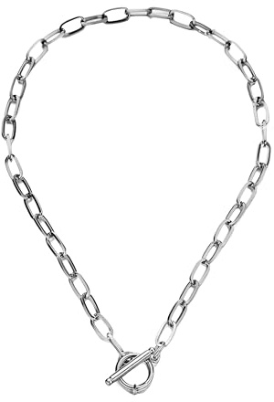 925 Sterling Silver Coin Toggle Necklace For Women, Paperclip Chain Padlock Pendant - Lock And Key, Heart,