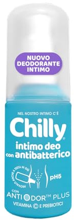 Chilly, Deodorante Intimo con Antibatterico, Azione Protettiva Contro i Cattivi Odori, Fragranza Floreale, Dona Freschezza e Igiene Intima, pH 5, Ideale per Uso Quotidiano, 50 ml